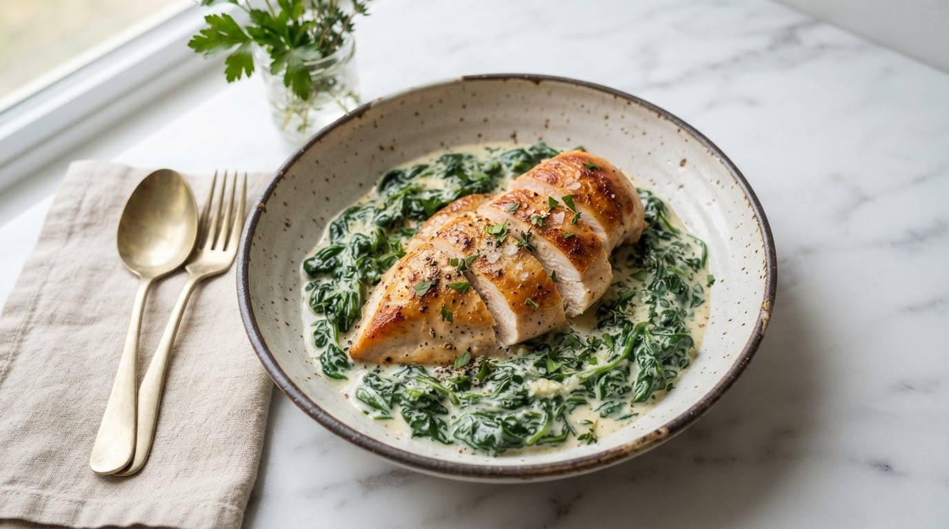 Butter Basted Chicken with Creamy Spinach